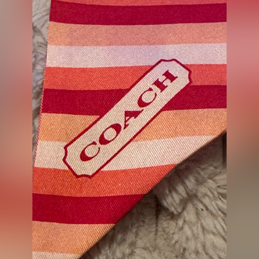 Auth. Coach Vintage Coral, Magenta and Pink Striped Signature Ponytail Scarf! - Picture 3 of 5